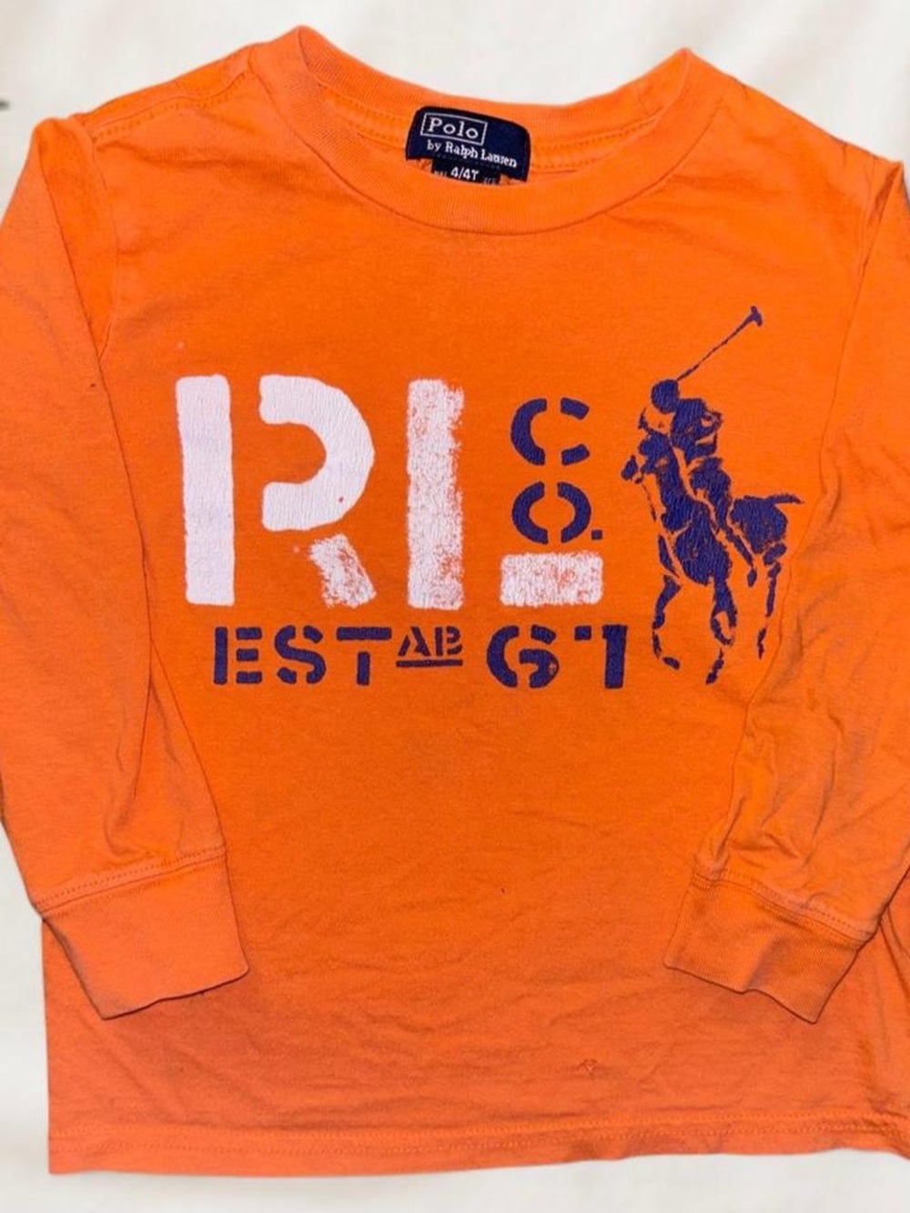 Polo Ralph Lauren Kids Orange Long Sleeve Graphic Tee Shirt Size 4/4T EST 67